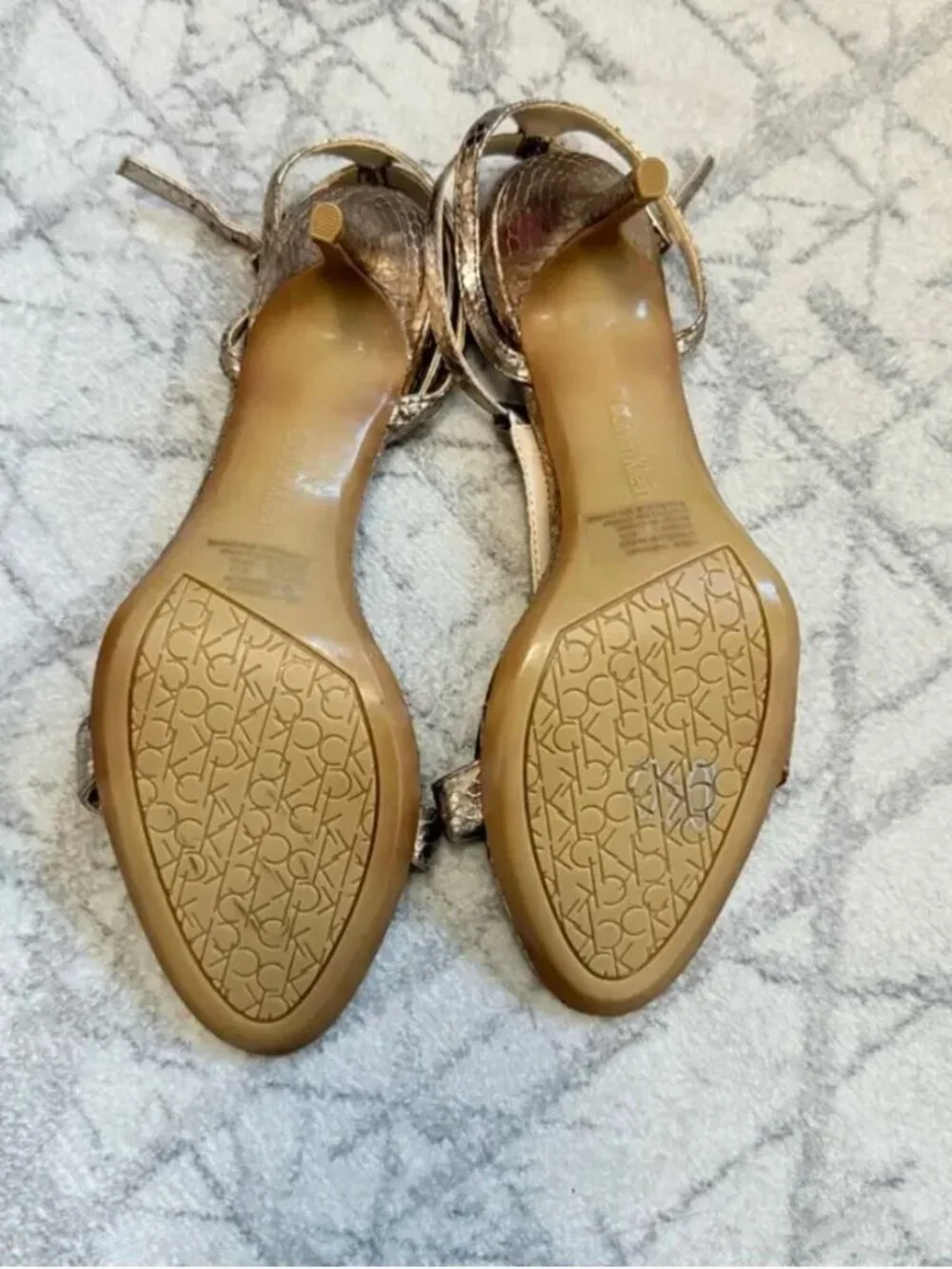 Calvin Klein Gold Snakeskin Heels Glam Ankle Strap Stiletto Sz 8